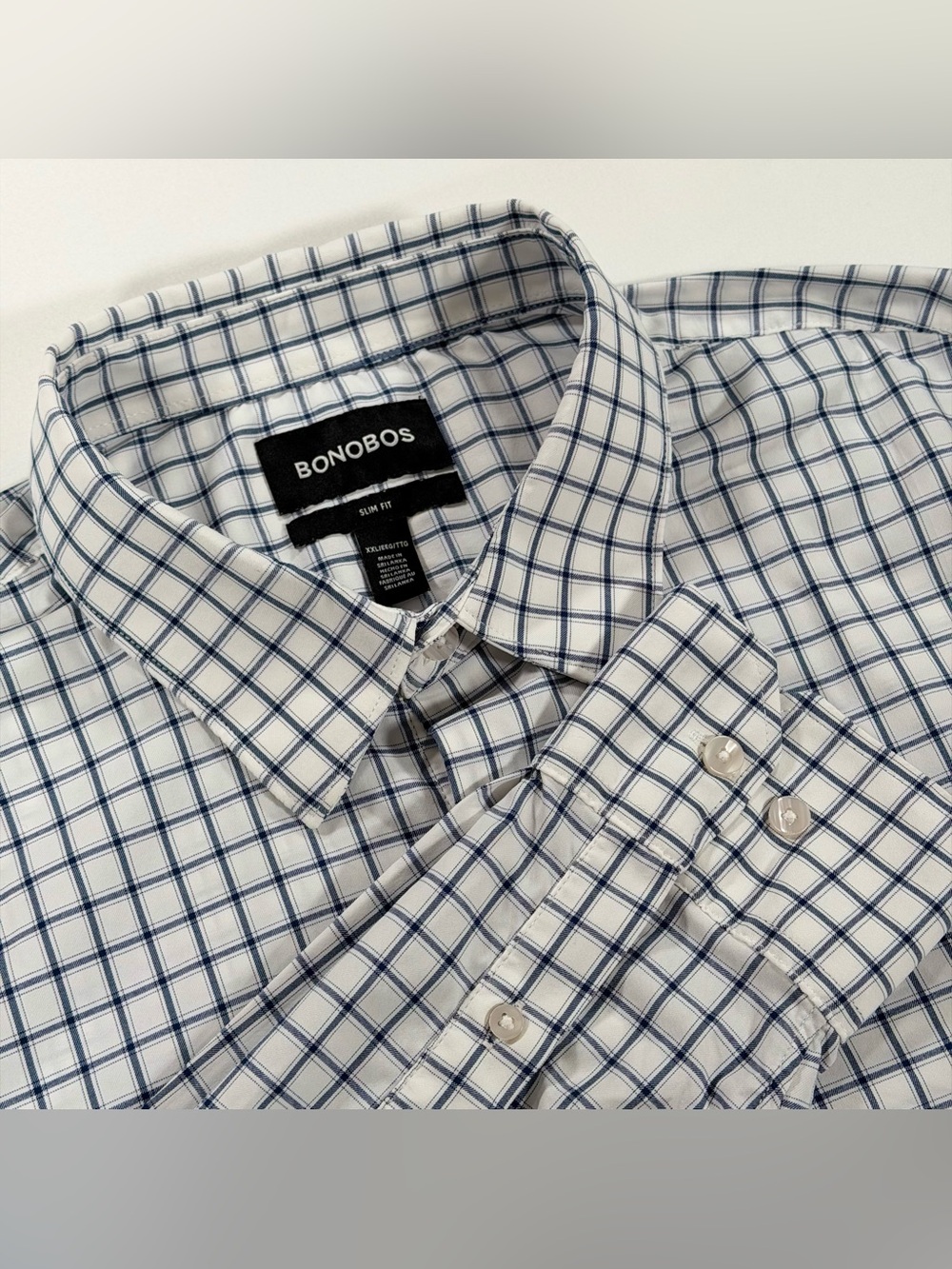 Bonobos Shirt Mens XXL Slim Fit Blue White Grid Stretch Long Sleeve Button Up